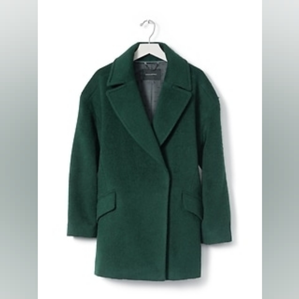 Banana Republic Deep Green Wool Mohair Blend Cocoon Coat Size XS